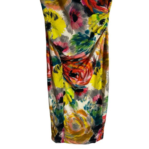 Fuzzi Watercolor Multi Floral Print Ruched Faux Wrap Cocktail Dress Size Medium - Picture 6 of 8